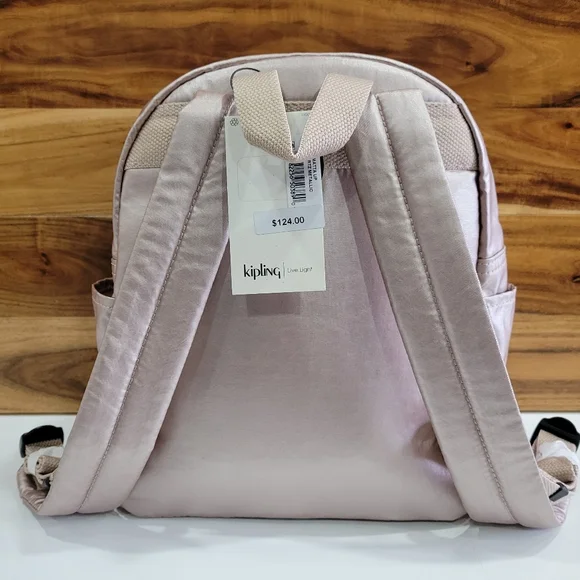 KIPLING BACKPACK METALLIC GOLD ROSE Matta Up Bag Medium NEW - Picture 14 of 15